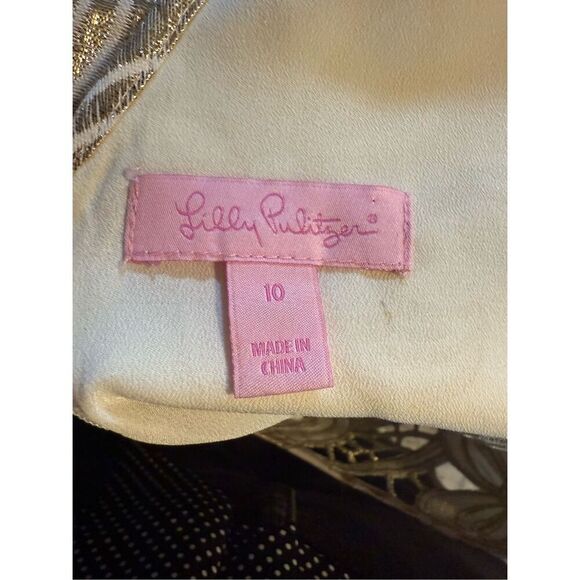 Lilly Pulitzer Size 10 Largo Shift Dress Gold Metallic Flower Jacquard Cocktail - Picture 14 of 15